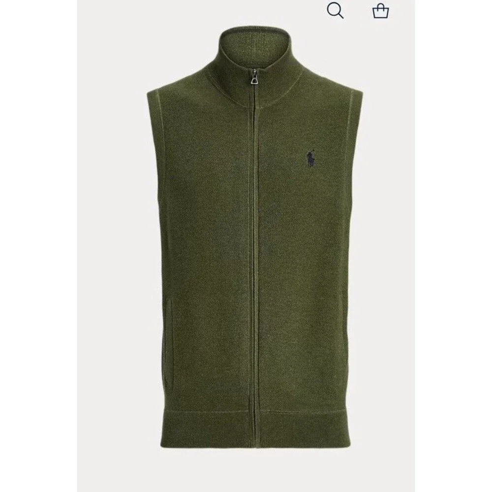 POLO Ralph Lauren Men's Knit Sweater Vest Full Zipper Cotton Green Size Large